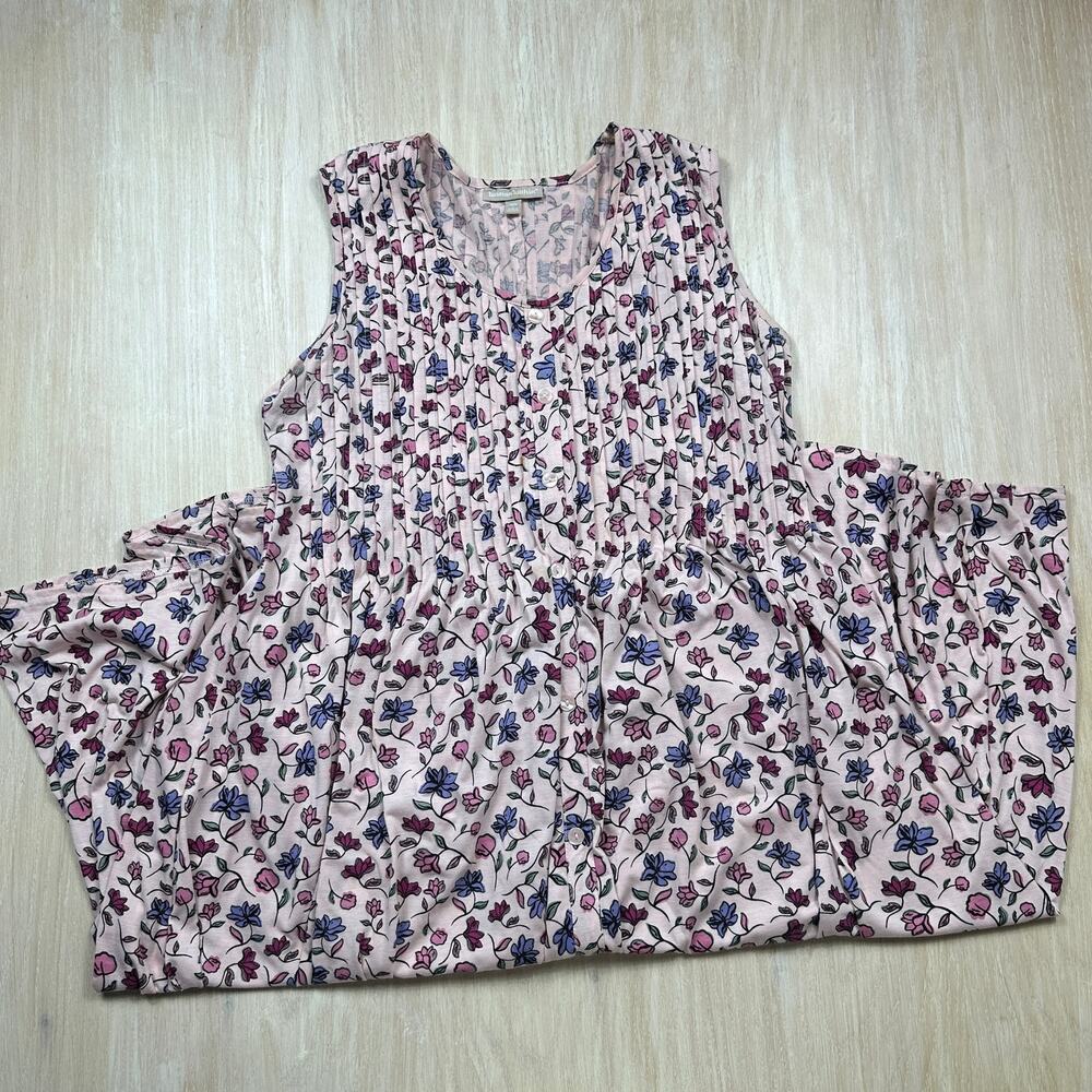 Woman Within Pink Floral Pintuck Cottagecore Button Front Flowy Maxi Dress 18/20